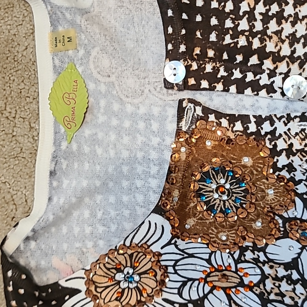 Prima Bella Sequence Button Down Sweater Medium - image 2